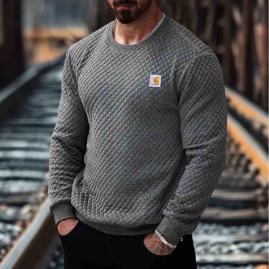 

Men's Vintage Quilted Crew Neck Long Sleeve Pullover Sweatshirt