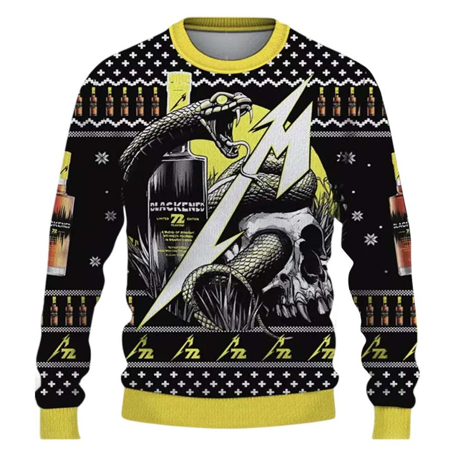 

Unisex Vintage Metallica Rock Band Whiskey 72 Seasons Print Crew Neck Ugly Christmas Sweatshirt