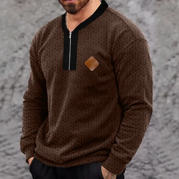 Men's Outdoor Casual Geometric Pattern Fabric Quarter Zip Collar Sweatshirt - Wayrates.com 