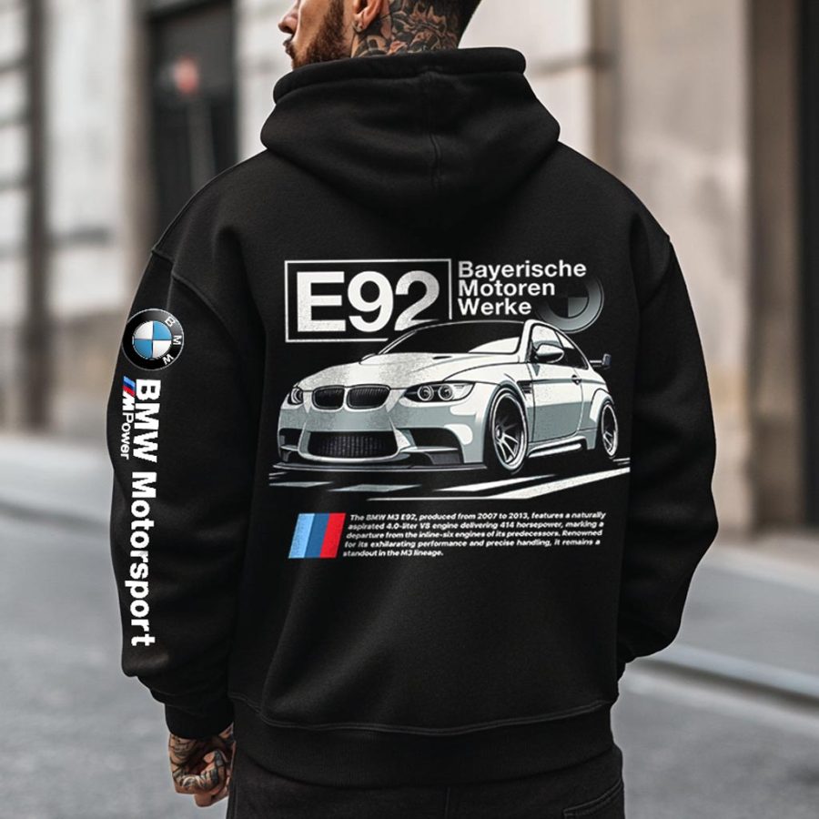 

Men's Vintage Racing E92 Motorsport Pocket Long Sleeve Black Loose Hoodie