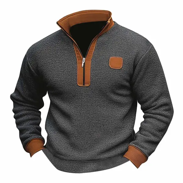 Men's Vintage Quarter Zip Stand Collar Sweatshirt - Anurvogel.com 
