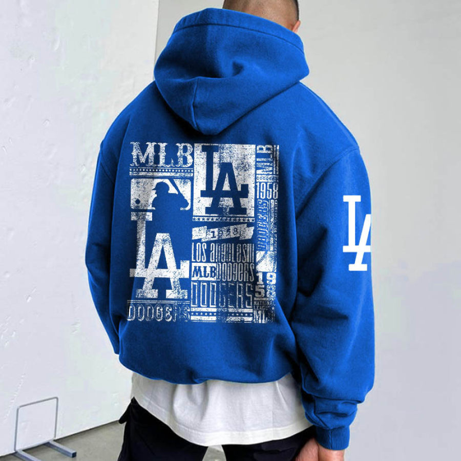 

Men's Vintage Baseball Print Pocket Long Sleeve Loose Hoodie