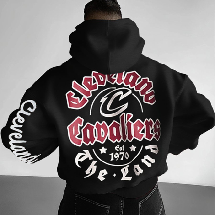 

Men's Vintage Loose Outdoor Basketball Cavaliers Racing Foam Print Hoodie Streetwear