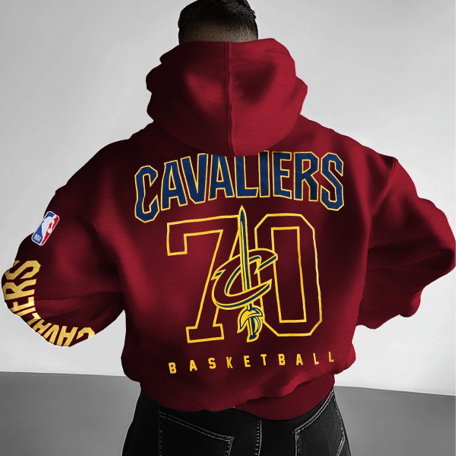 

Men's Vintage Loose Outdoor Basketball Cavaliers Racing Foam Print Hoodie Streetwear