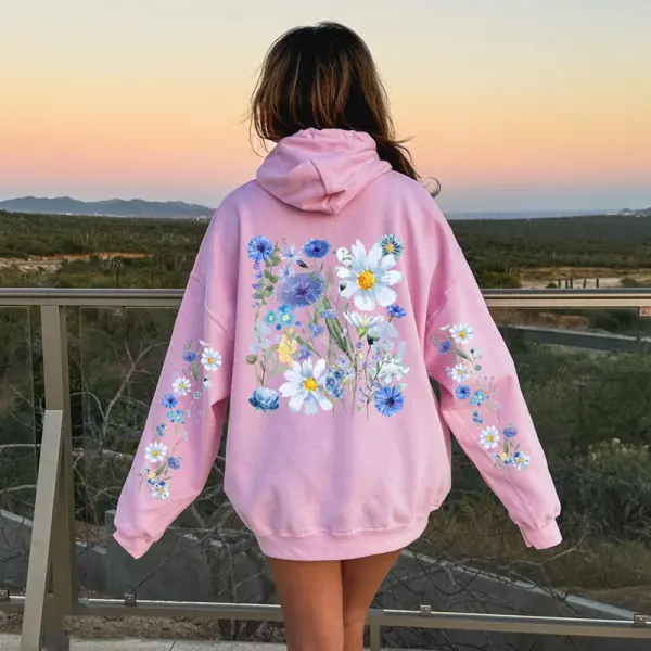 Wildflowers Flowers Boho Cottagecore Floral Botanical Hoodie Sweatshirt - Wayrates.com 