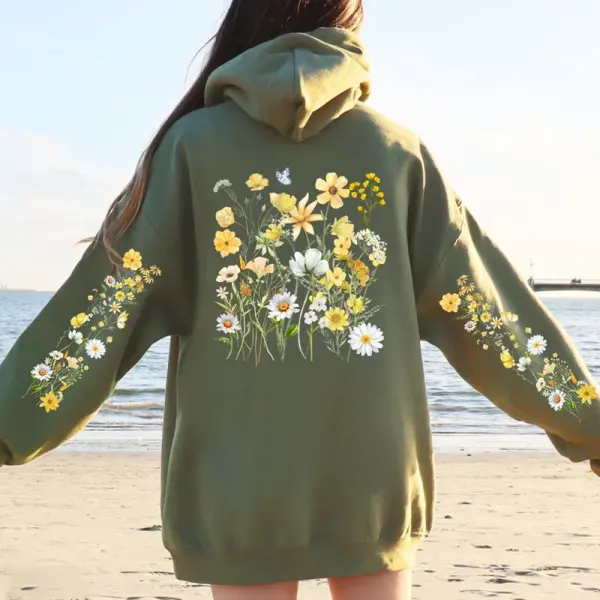 Wildflowers Boho Cottagecore Floral Botanical Flowers Hoodie Military Green Sweatshirt - Wayrates.com 