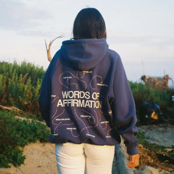 Women's Vintage Words Of Affirmation Oversized Long Sleeve Hoodie - Wayrates.com 