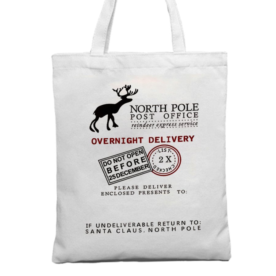 

Moose Christmas Gift Tote Bag North Pole Post Office Santa Canvas Bag