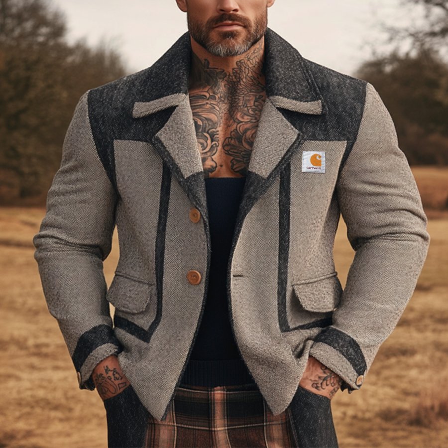 

Men's Carhartt Vintage Herringbone Fabric Color Block Multi-Pocket Reverse Collar Outdoor Jacket