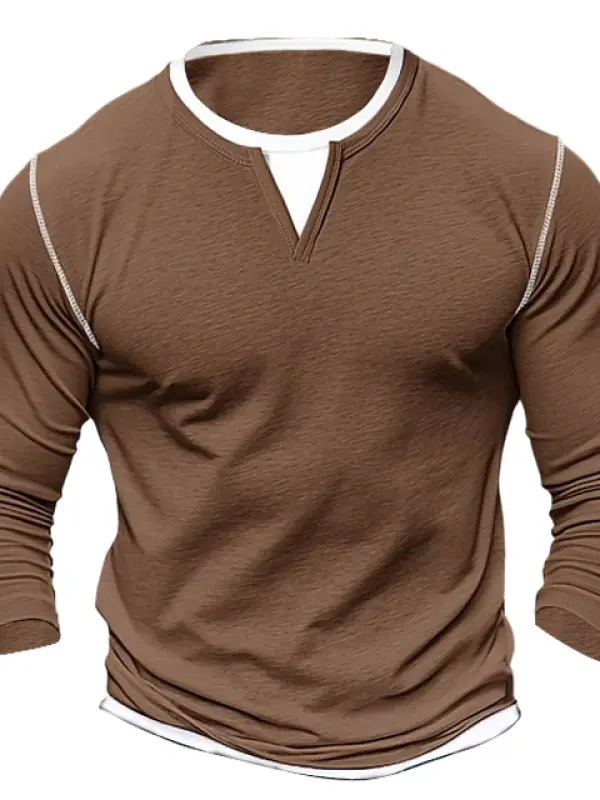 Men's Vintage Outdoor Crew Neck Patchwork Long Sleeve T-shirt - Menbarn.com 