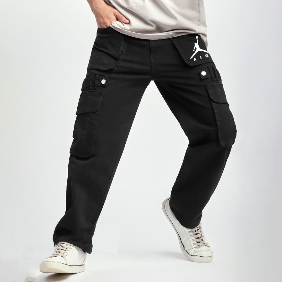 

Men's Vintage Basketball Print Multi-Pocket Cargo Pants