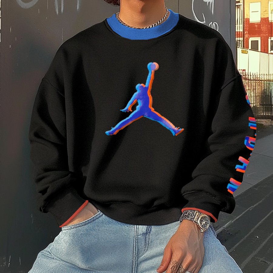 

Men's Jumper Basketball Printed Casual Crew Neck Loose Sweatshirt