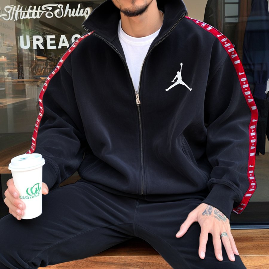 

Men's Jumper Basketball Printed Casual Stand Neck Zip-up Loose Sweatshirt