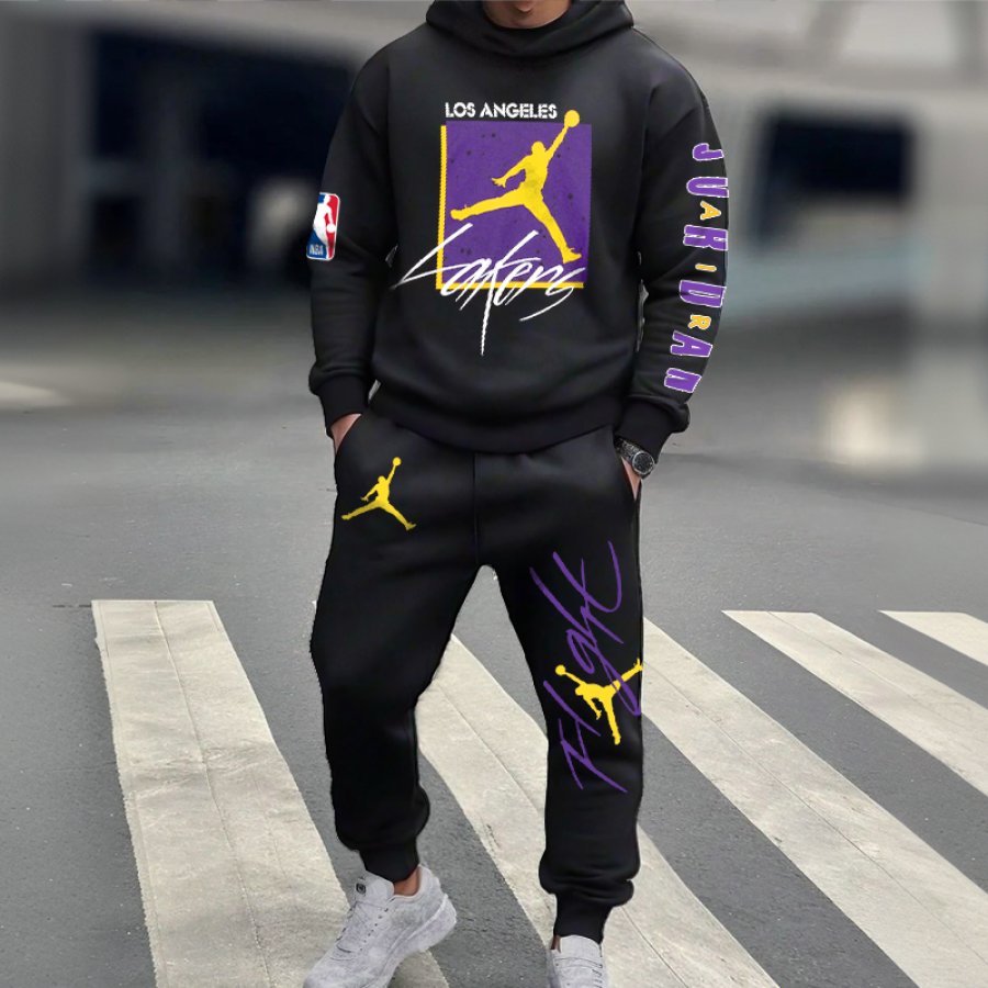 

Unisex Jumper Basketball Los Angeles Print Casual Hoodies And Sweatpants Set