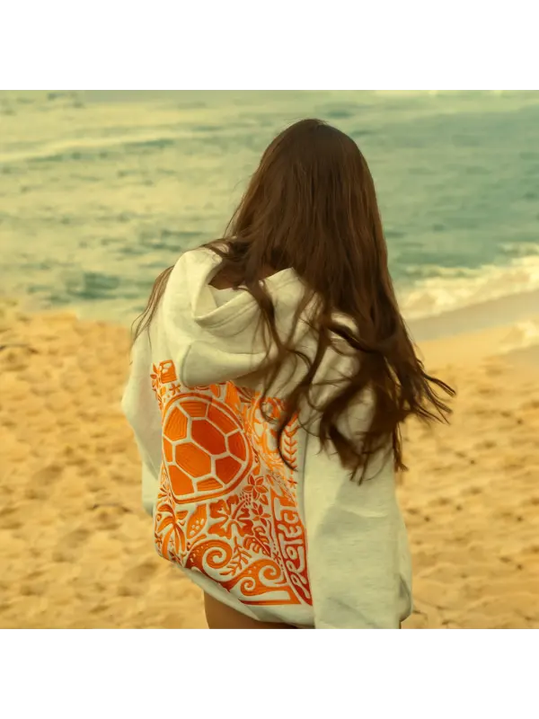 Women's Vintage Sea Turtle Protect The Locals Oversized Long Sleeve Hoodie - Ootdmw.com 