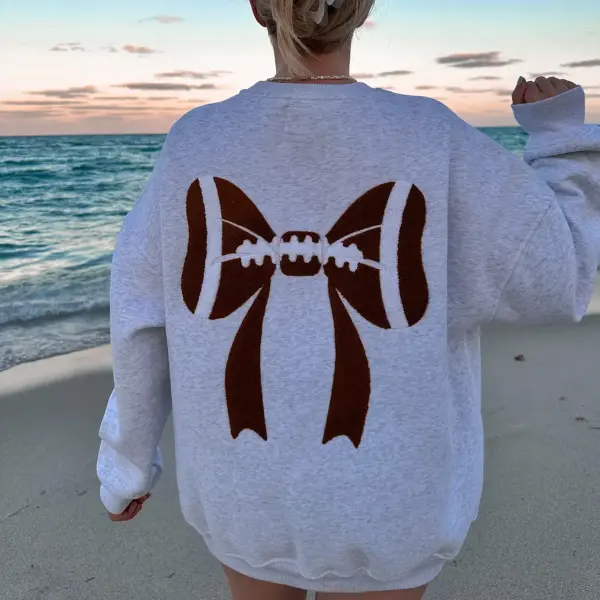 Women's Christmas Football Bows Embroider Sweatshirt Only $34.99 - Elementnice.com 