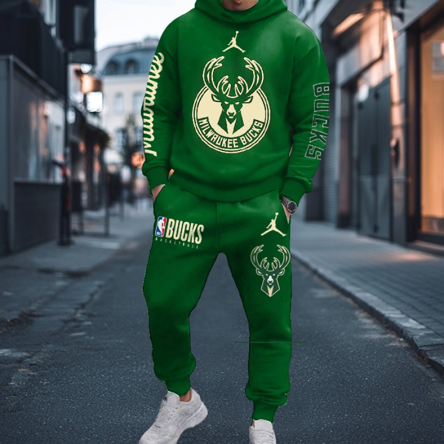 

Unisex Jumper Milwaukee Bucks Basketball Print Casual Hoodies And Sweatpants Set