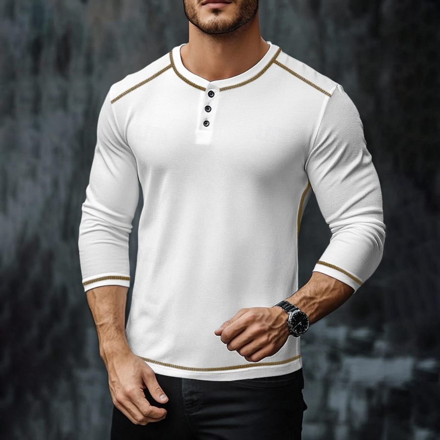 

Men's Vintage Outdoor Contrast Color Henley Long Sleeve T-shirt