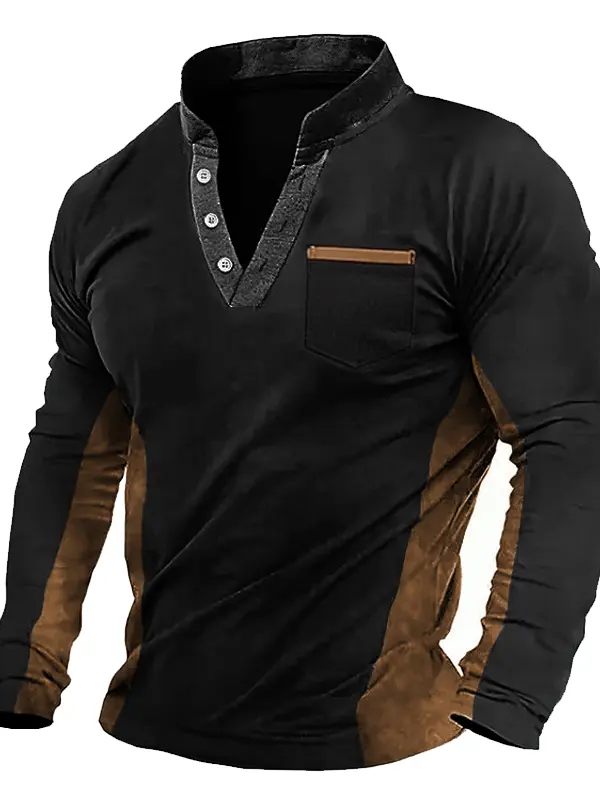 Men's Outdoor Vintage Pocket Spliced Long Sleeved T-shirt - Menbarn.com 