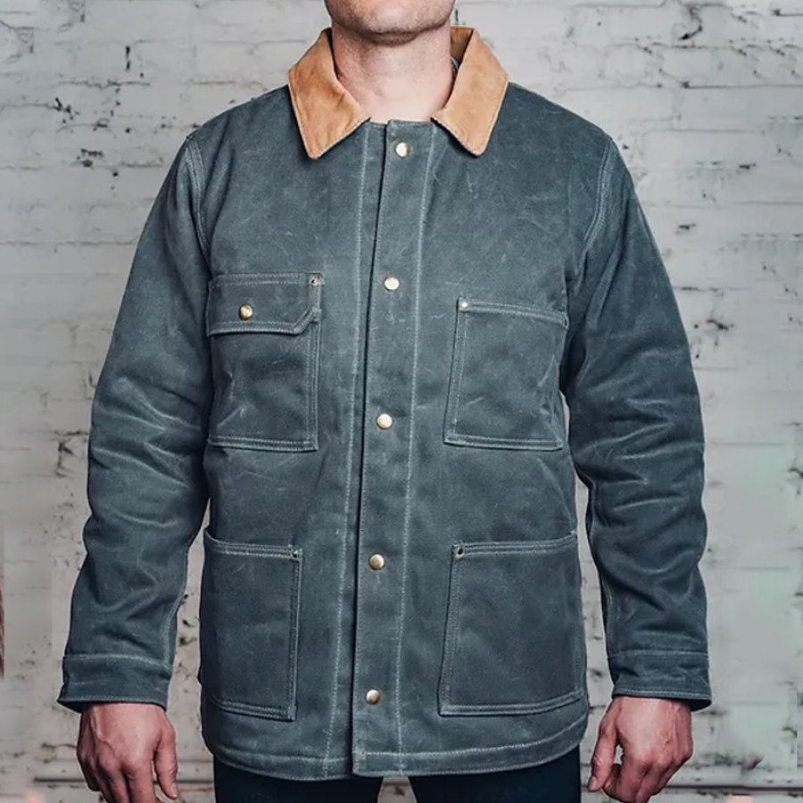 

Men's Vintage The Chief Coat Charcoal Cord Collar Heat Straps Jacket