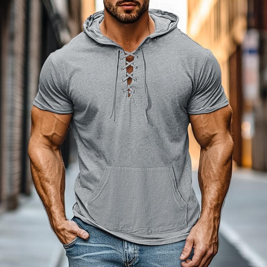 

Men's Drawstring Hooded Casual Short-sleeved T-shirt