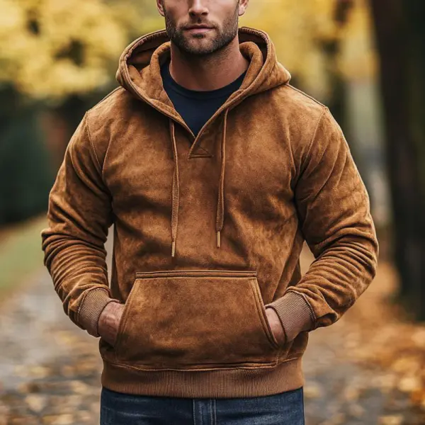Men's Vintage Suede Pocket Long Sleeve Hoodie - Wayrates.com 