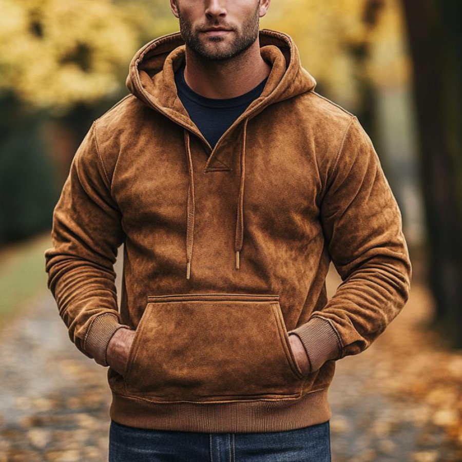 

Men's Vintage Suede Pocket Long Sleeve Hoodie