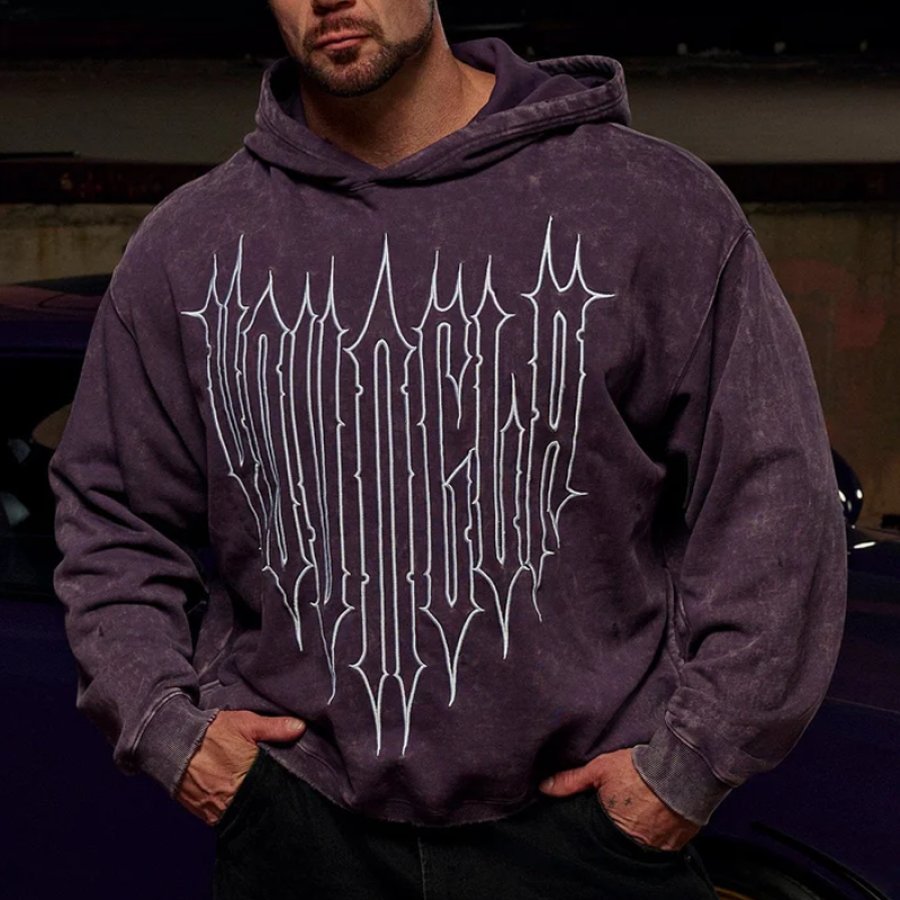 

Men's Oversize Retro Embroidered Pattern Hoodie