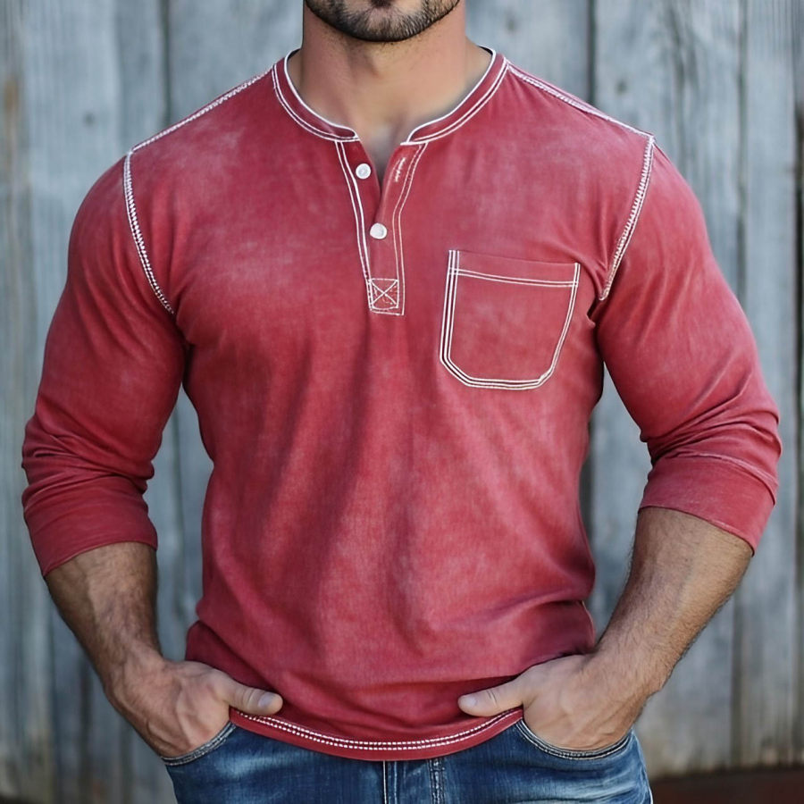 

Men's Vintage Outdoor Pocket Henley Long Sleeve T-shirt