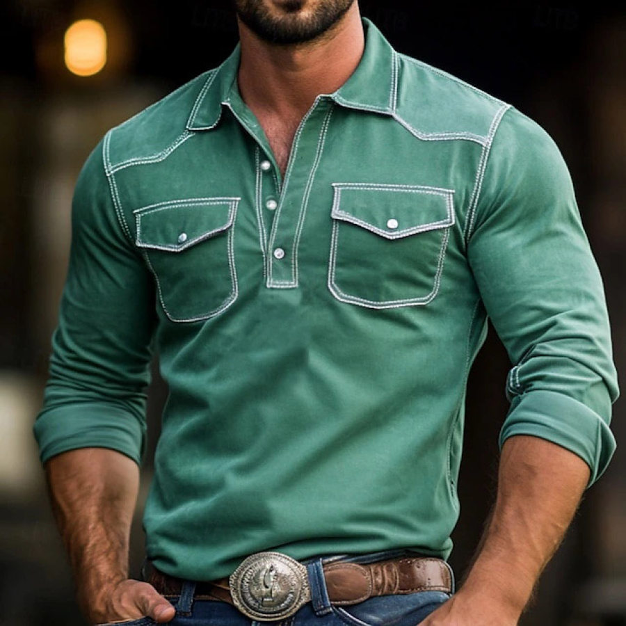 

Men's Vintage Outdoor Pocket Polo Long Sleeve T-shirt