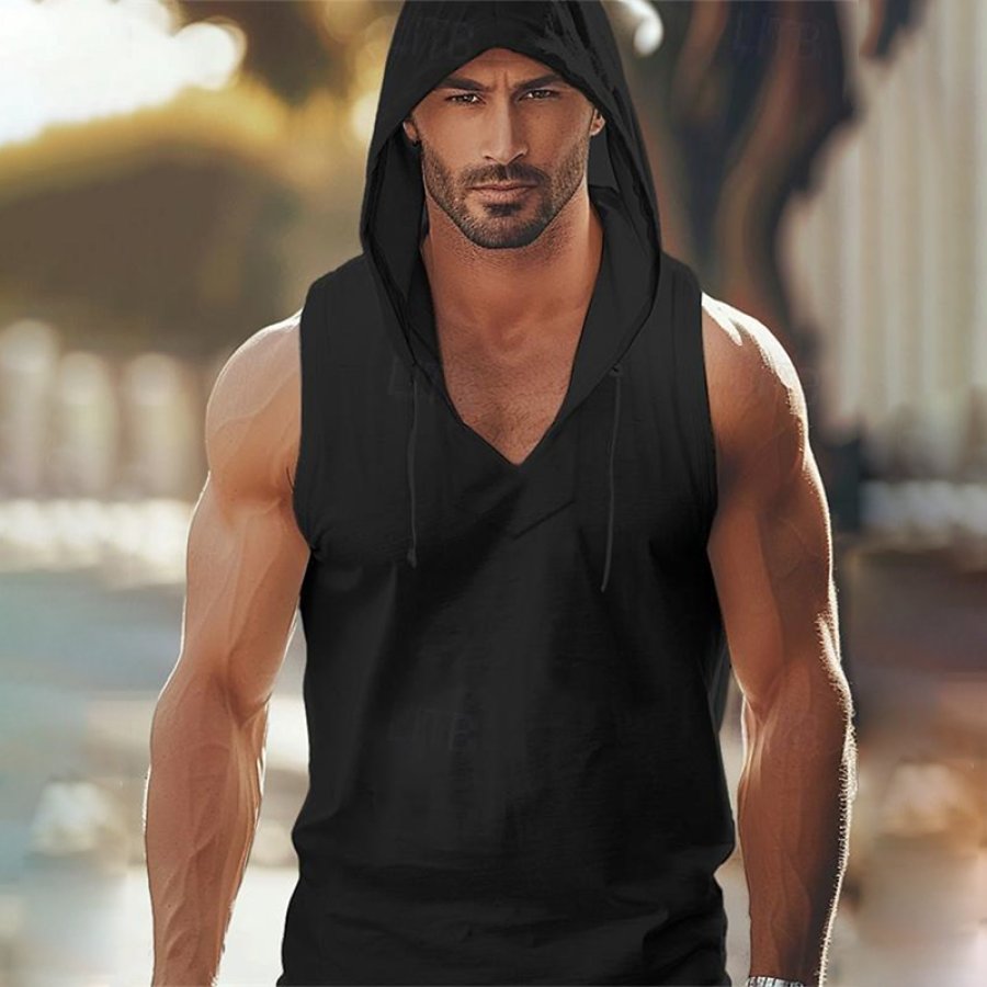 

Men's Tank Top Vest Top Undershirt Sleeveless Shirt Plain Hooded Outdoor Going Out Sleeveless Front Pocket Clothing