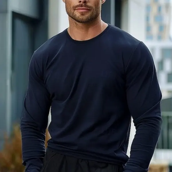Men's Cotton Long Sleeve Solid Color Crew Neck T-shirt - Wayrates.com 