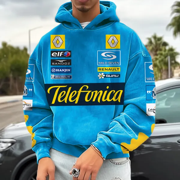 Unisex Retro Print Racing Loose Casual Hoodie - Spiretime.com 
