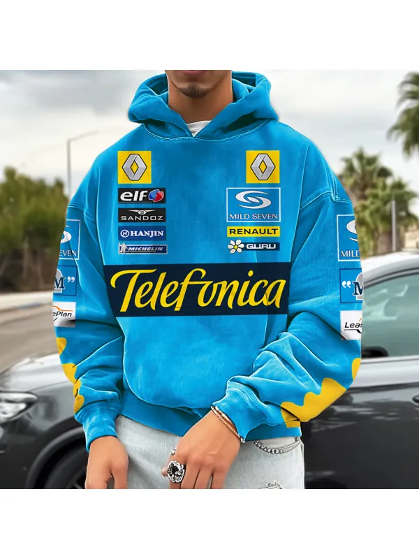 Unisex Retro Print Racing Loose Casual Hoodie - Anrider.com 