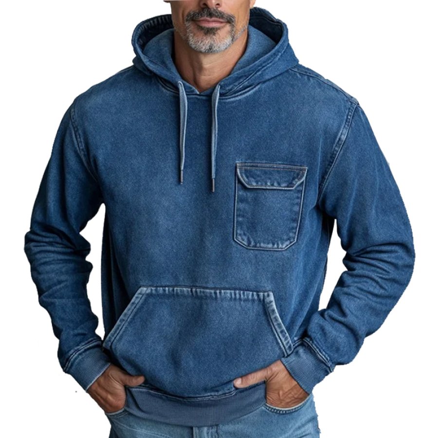 

Men's Vintage Distressed Denim Hoodie