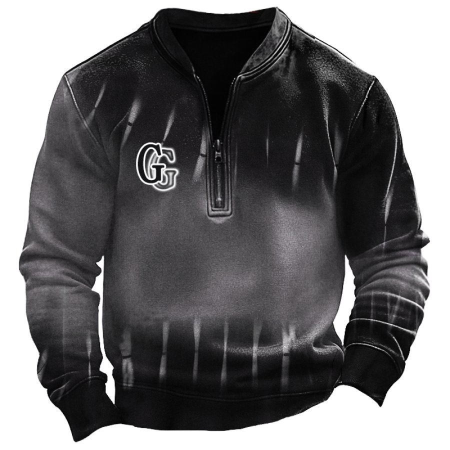 

Men's Vintage Gradient Quarter Zip Neck Letter G Printed Sweatshirt