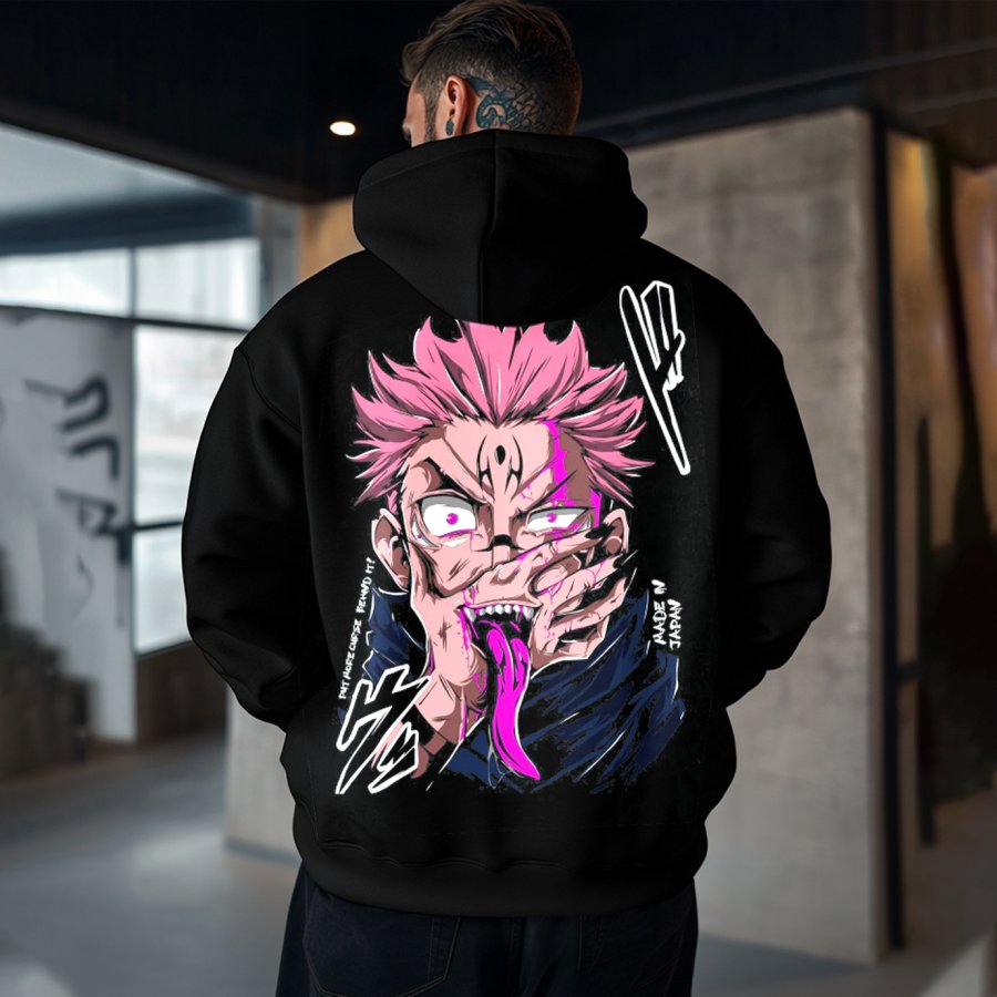 

Unisex Anime Curse Behind It Print Casual Oversized Hoodie
