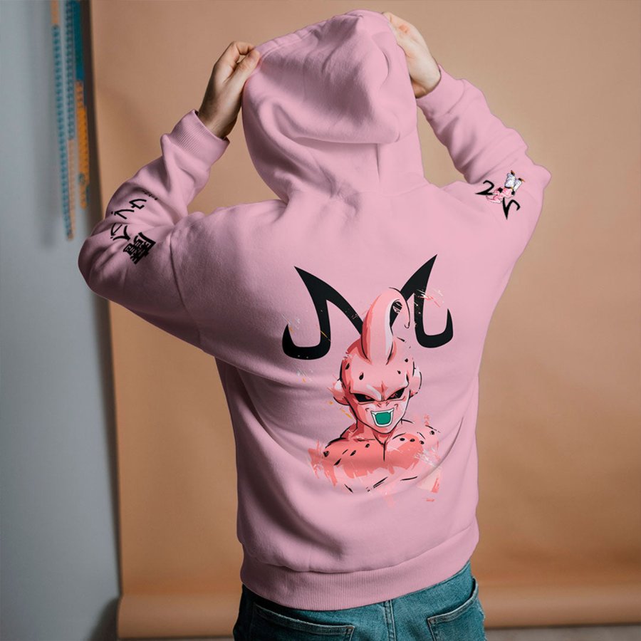 

Unisex Anime BUU Print Pink Casual Oversized Hoodie