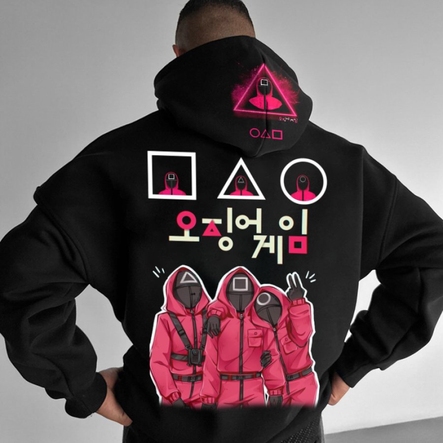 

Unisex Oversize 123 Squid Game 2 Print Street Wear Black Hoodie