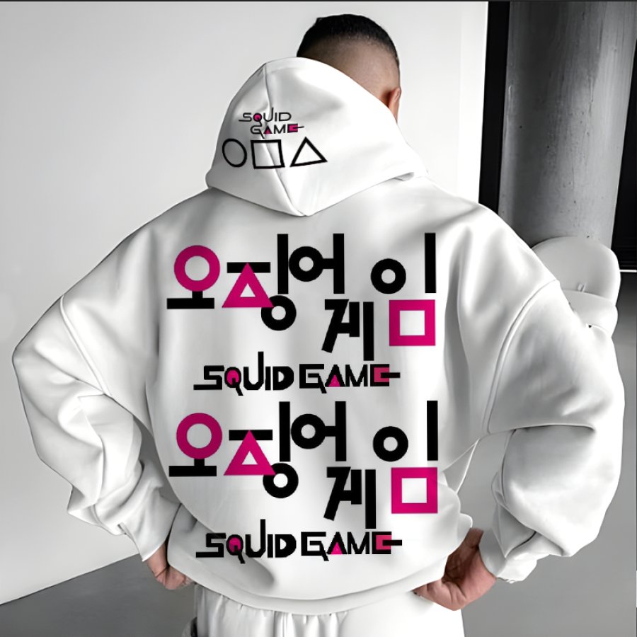 

Unisex Oversize Leisure 123 Squid Game 2 Print Street Wear White Hoodie