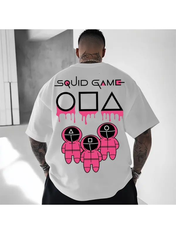 Unisex Oversized Squid Game 2 Print Short Sleeve White T-shirt - Aptkoi.com 