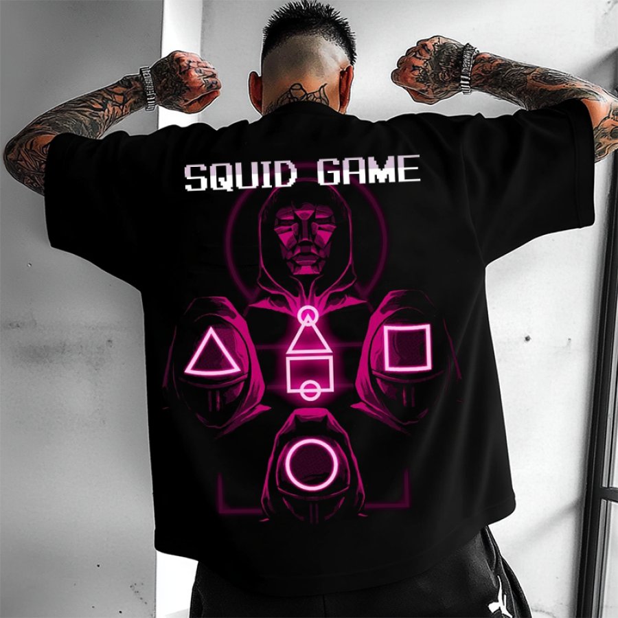 

Unisex Oversized Squid Game 2 Print Short Sleeve Black T-shirt