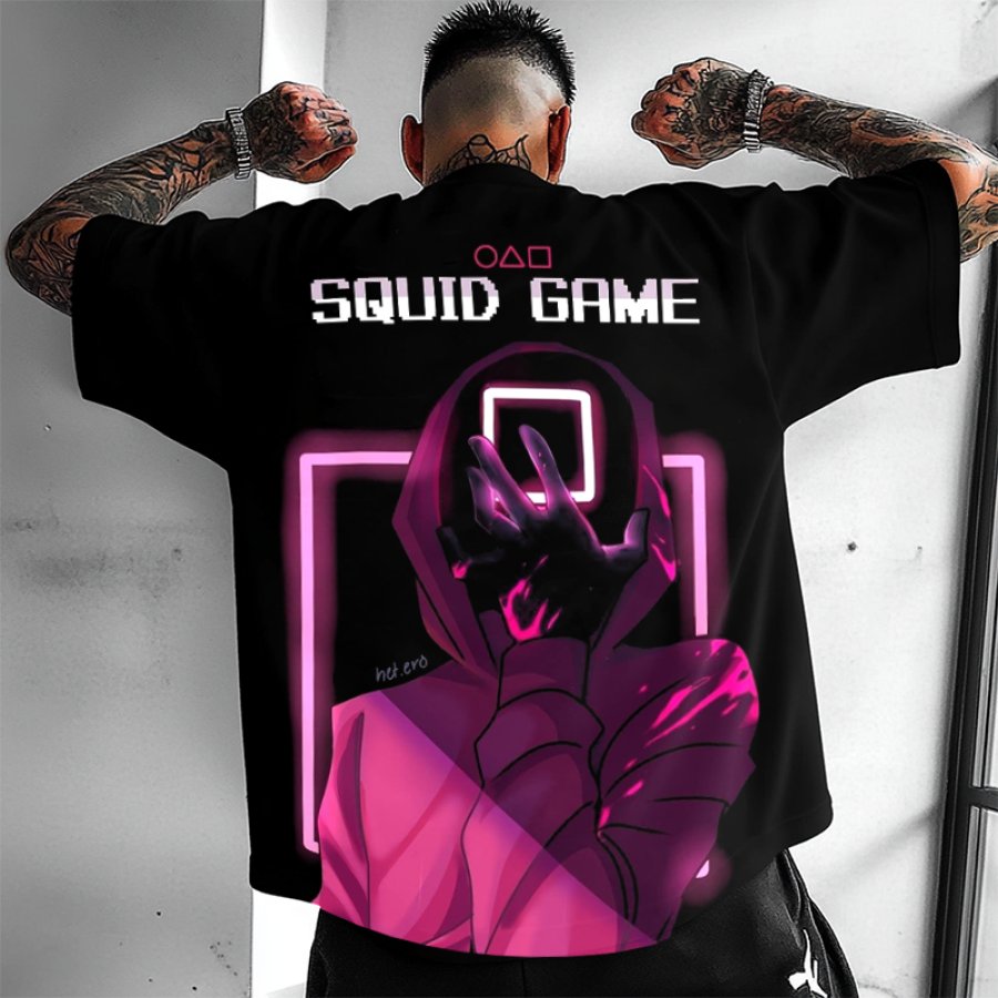 

Unisex Oversized Squid Game 2 Print Short Sleeve Black T-shirt