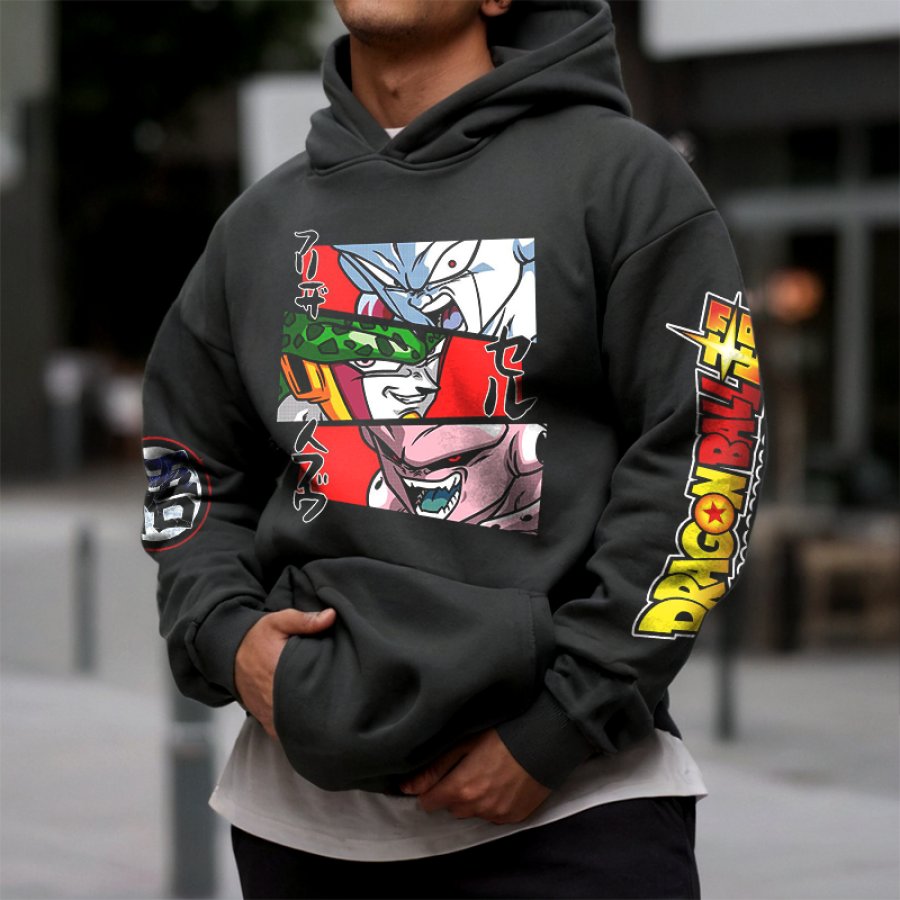 

Unisex Vintage Anime Print Oversize Black Hoodie