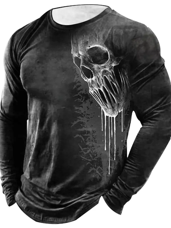 Men's Outdoor Retro Skull Head Comfortable T-Shirt - Pragmaace.com 