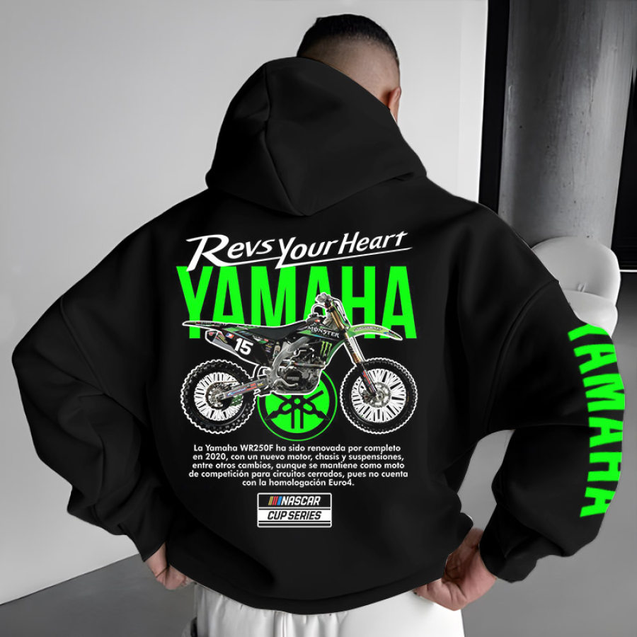 

Unisex Vintage Racing Print Pocket Long Sleeve Oversized Hoodie