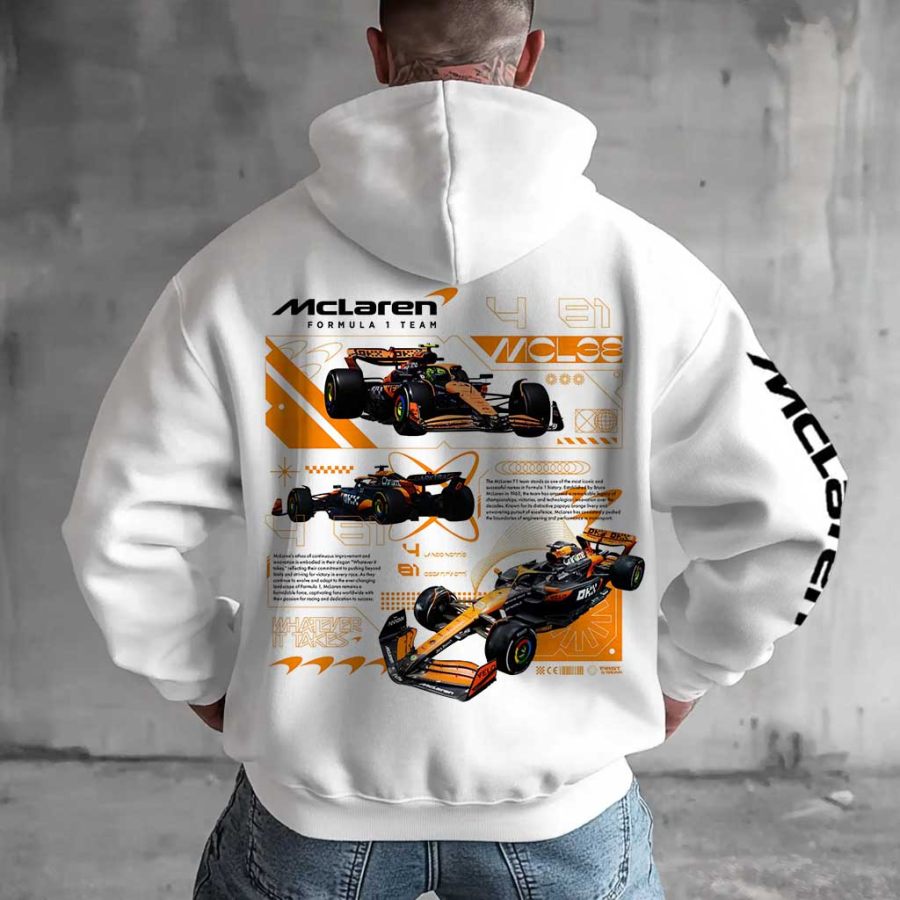 

Unisex Vintage Racing Print Pocket Long Sleeve Oversized Hoodie