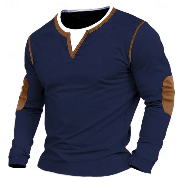 Men's Vintage Outdoor Contrast Color Crew Neck Long Sleeve T-shirt - Zivinfo.com 