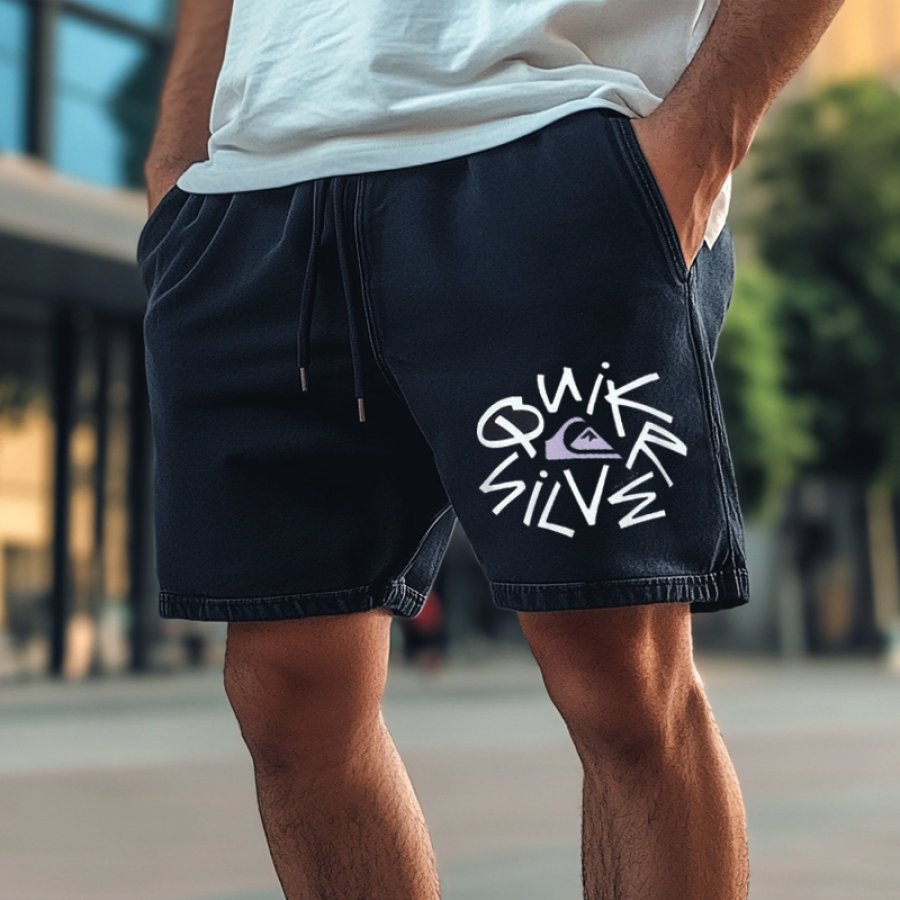 

Men's Retro 5 Inch Logo Print Surf Beach Knit Shorts Daily Casual