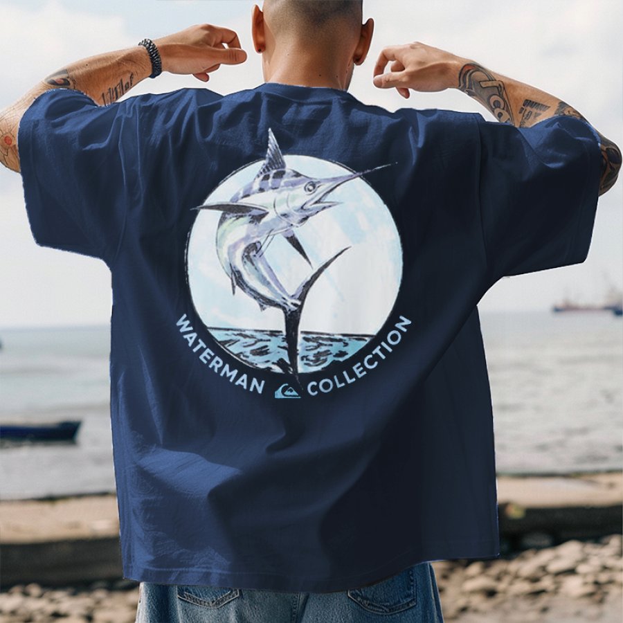 

Unisex Oversized Waterman Booker Print Short Sleeve Blue T-shirt
